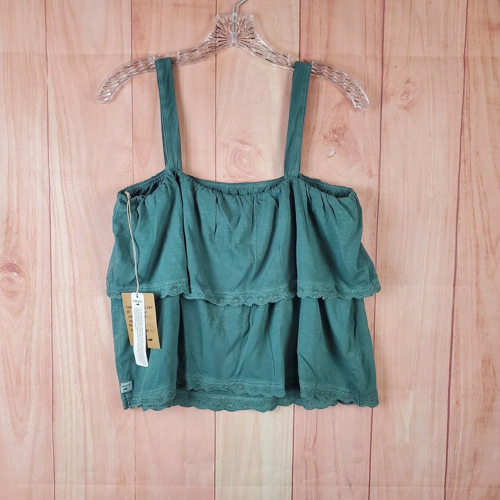 Toad & Co Primo Tiered Eyelette Tank Top Womens L Silver Pine Wide Strap